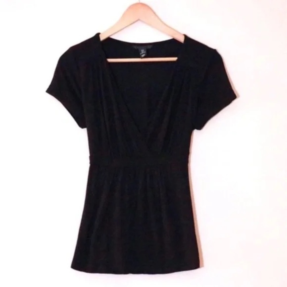 H&M Black Short Sleeve Wrap Blouse Shirt